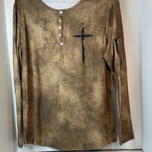 Brown Long Sleeve Shirt with Black Cross Design
